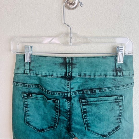 RARE Lovesick Green & Black Acid Wash 3-Button Distressed Skinny Jeans - Picture 6 of 8